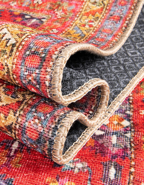 Washable Red 7' 6 x 7' 6 Timeless Square Area Rug Easy to Clean Stain Resistant & Durable Traditional Classic Vintage Design Carpet for Sale at Rug Engine