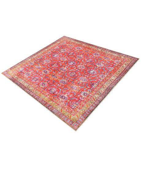 Washable Red 7' 6 x 7' 6 Timeless Square Area Rug Easy to Clean Stain Resistant & Durable Traditional Classic Vintage Design Carpet for Sale at Rug Engine
