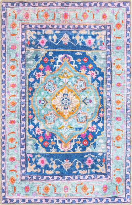 Blue 4' x 6' Timeless Washable Rectangle Rug