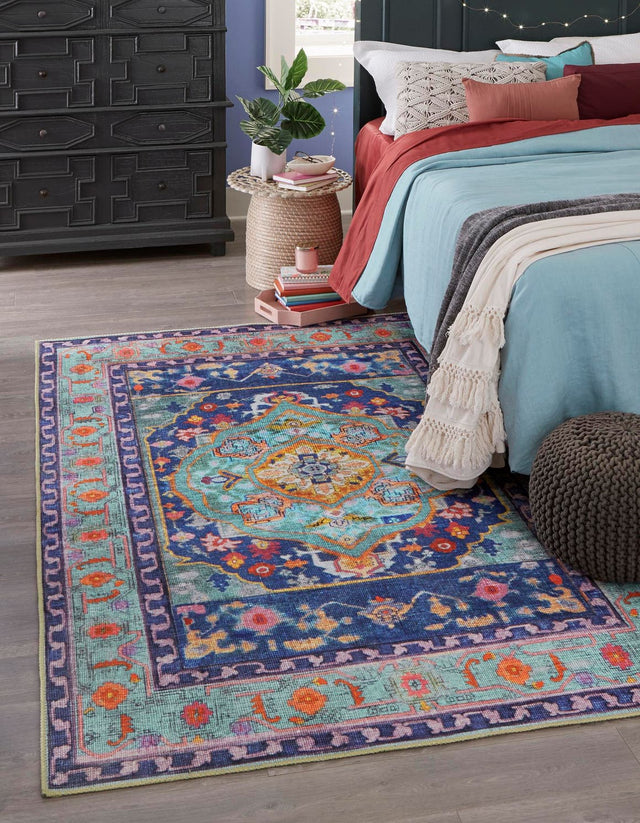 Washable Blue 8' 4 x 12' Timeless Rectangle Area Rug Easy to Clean Stain Resistant & Durable Traditional Classic Vintage Design Carpet for Sale at Rug Engine