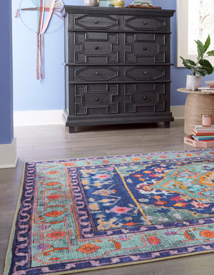 Washable Blue 8' 4 x 12' Timeless Rectangle Area Rug Easy to Clean Stain Resistant & Durable Traditional Classic Vintage Design Carpet for Sale at Rug Engine