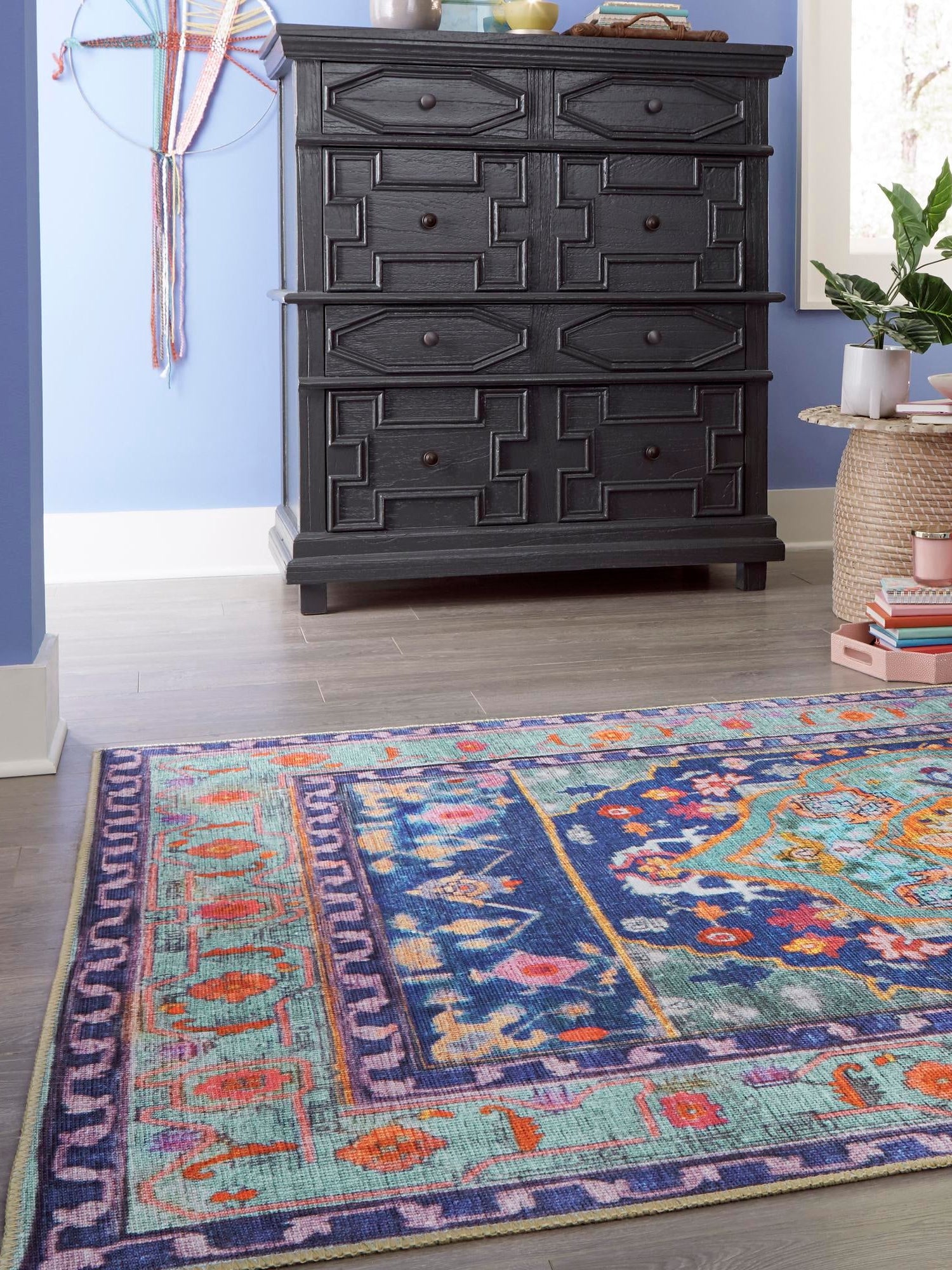Washable Blue 2' x 3' Timeless Rectangle Area Rug Easy to Clean Stain Resistant & Durable Traditional Classic Vintage Design Carpet for Sale at Rug Engine