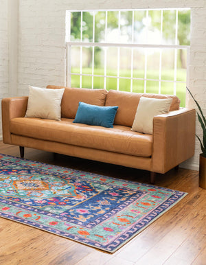 Washable Blue 8' 4 x 12' Timeless Rectangle Area Rug Easy to Clean Stain Resistant & Durable Traditional Classic Vintage Design Carpet for Sale at Rug Engine