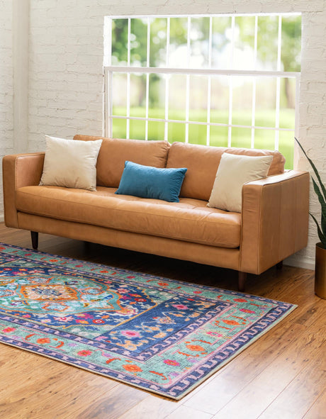 Washable Blue 8' 4 x 12' Timeless Rectangle Area Rug Easy to Clean Stain Resistant & Durable Traditional Classic Vintage Design Carpet for Sale at Rug Engine