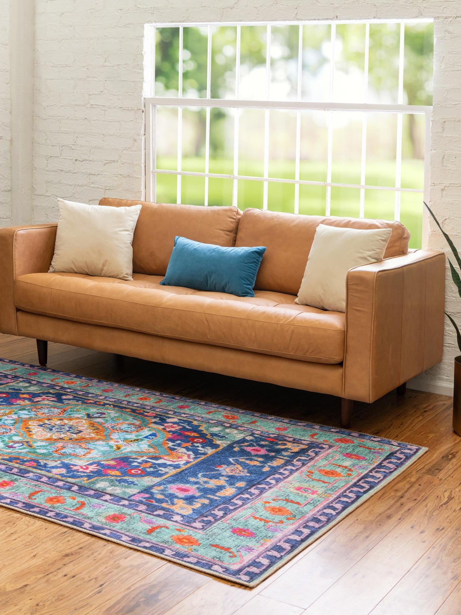 Washable Blue 6' 1 x 9' Timeless Rectangle Area Rug Easy to Clean Stain Resistant & Durable Traditional Classic Vintage Design Carpet for Sale at Rug Engine