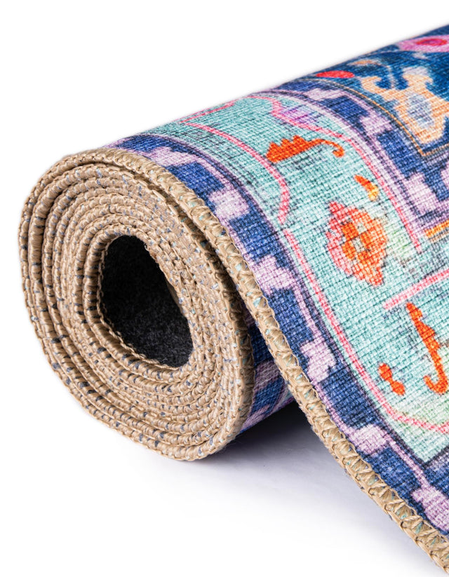 Washable Blue 8' 4 x 12' Timeless Rectangle Area Rug Easy to Clean Stain Resistant & Durable Traditional Classic Vintage Design Carpet for Sale at Rug Engine