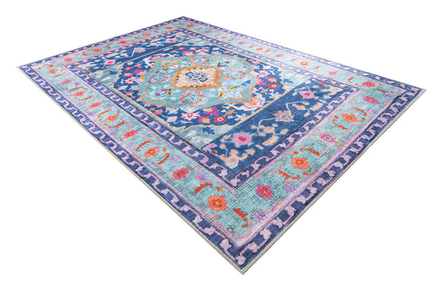 Washable Blue 8' 4 x 12' Timeless Rectangle Area Rug Easy to Clean Stain Resistant & Durable Traditional Classic Vintage Design Carpet for Sale at Rug Engine