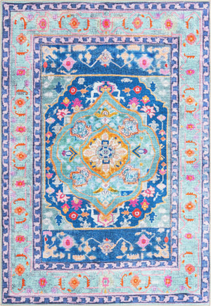 Washable Blue 8' 4 x 12' Timeless Rectangle Area Rug Easy to Clean Stain Resistant & Durable Traditional Classic Vintage Design Carpet for Sale at Rug Engine