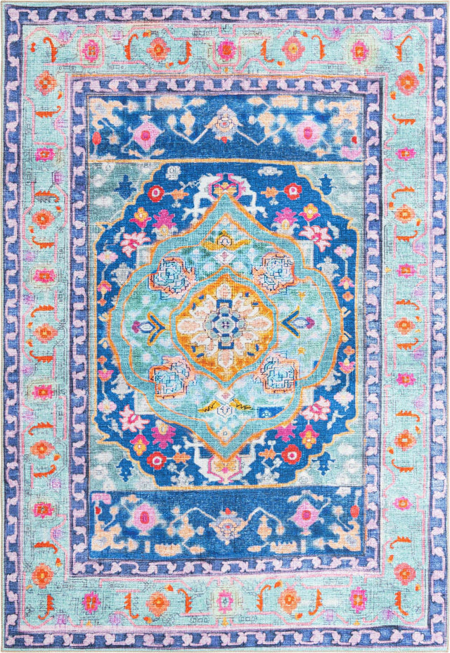 Washable Blue 8' 4 x 12' Timeless Rectangle Area Rug Easy to Clean Stain Resistant & Durable Traditional Classic Vintage Design Carpet for Sale at Rug Engine