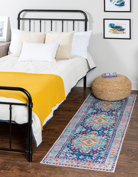 Blue 2' 6 x 12' Timeless Washable Runner Rug