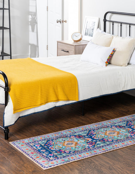 Washable Blue 2' 6 x 10' Timeless Runner Area Rug Easy to Clean Stain Resistant & Durable Traditional Classic Vintage Design Carpet for Sale at Rug Engine