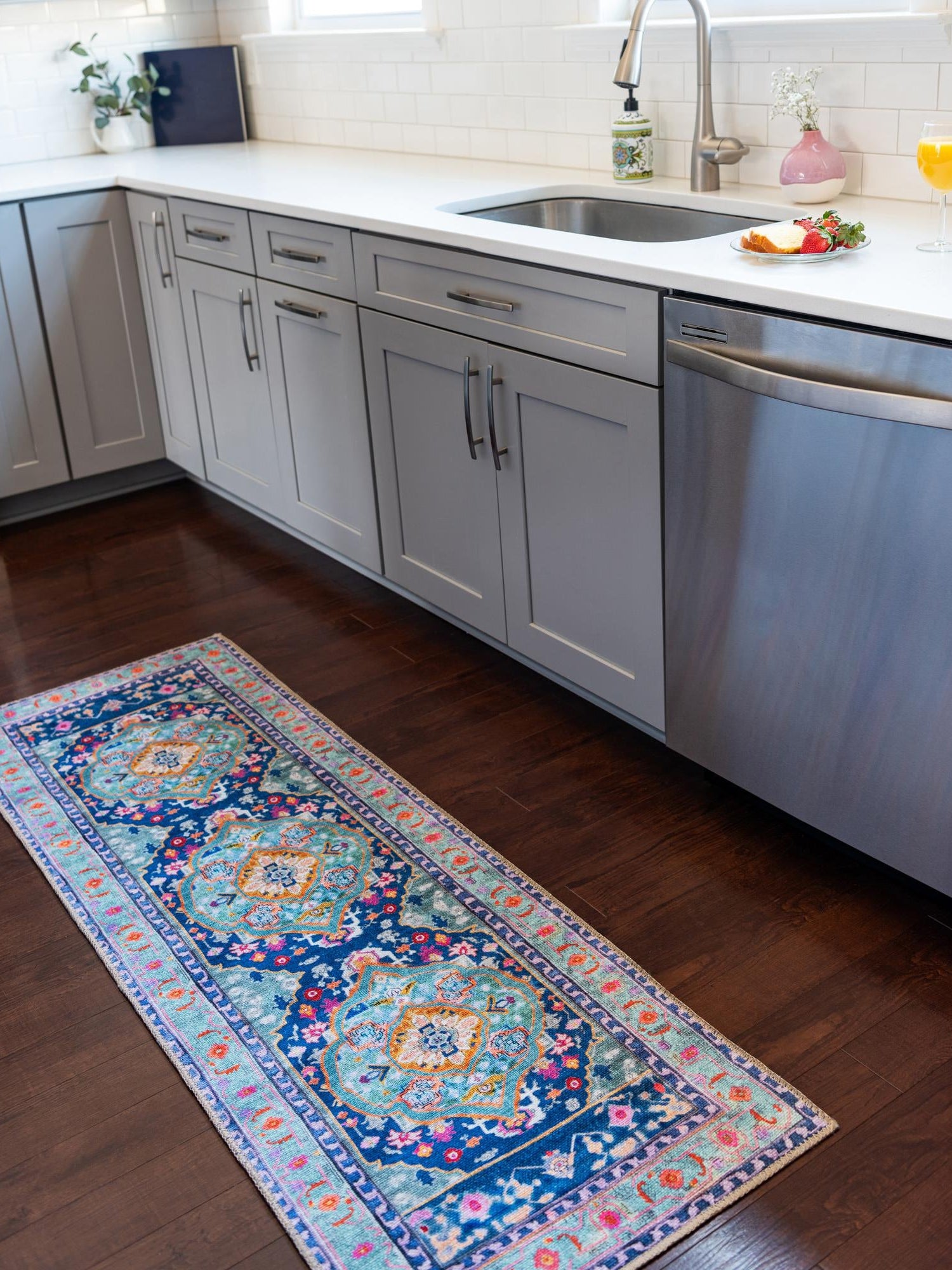 Washable Blue 2' x 4' 1 Timeless Runner Area Rug Easy to Clean Stain Resistant & Durable Traditional Classic Vintage Design Carpet for Sale at Rug Engine