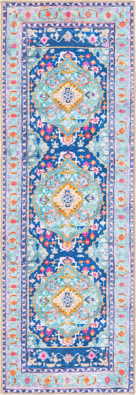 Blue 2' x 6' Timeless Washable Runner Rug