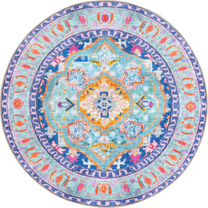 Blue 4' x 4' Timeless Washable Round Rug