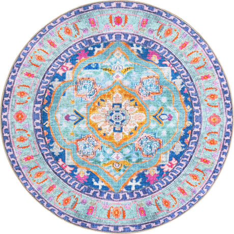 Blue 4' x 4' Timeless Washable Round Rug