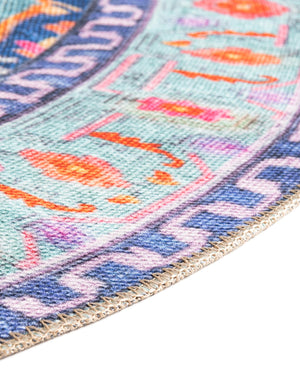 Blue 5' x 5' Timeless Washable Round Rug