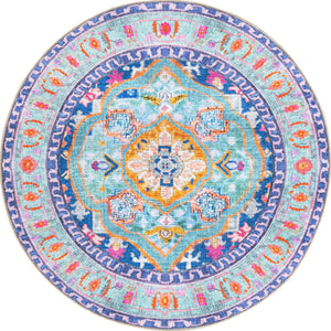 Blue 5' x 5' Timeless Washable Round Rug