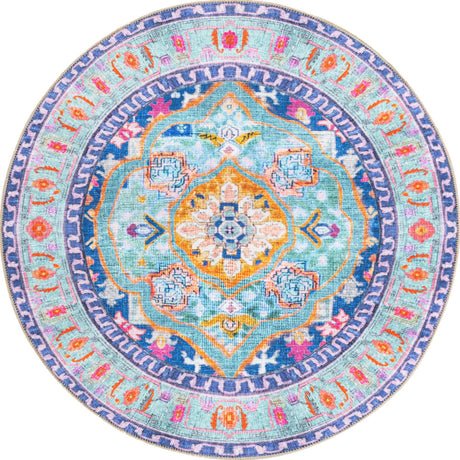 Blue 5' x 5' Timeless Washable Round Rug
