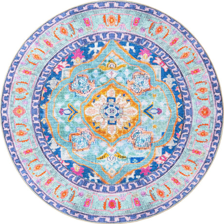 Blue 8' x 8' Timeless Washable Round Rug