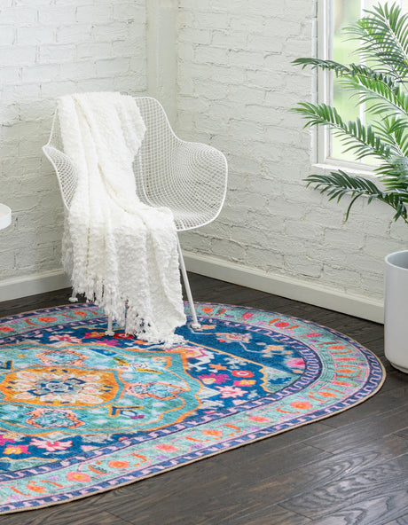 Washable Blue 2' x 3' 1 Timeless Oval Area Rug Easy to Clean Stain Resistant & Durable Traditional Classic Vintage Design Carpet for Sale at Rug Engine