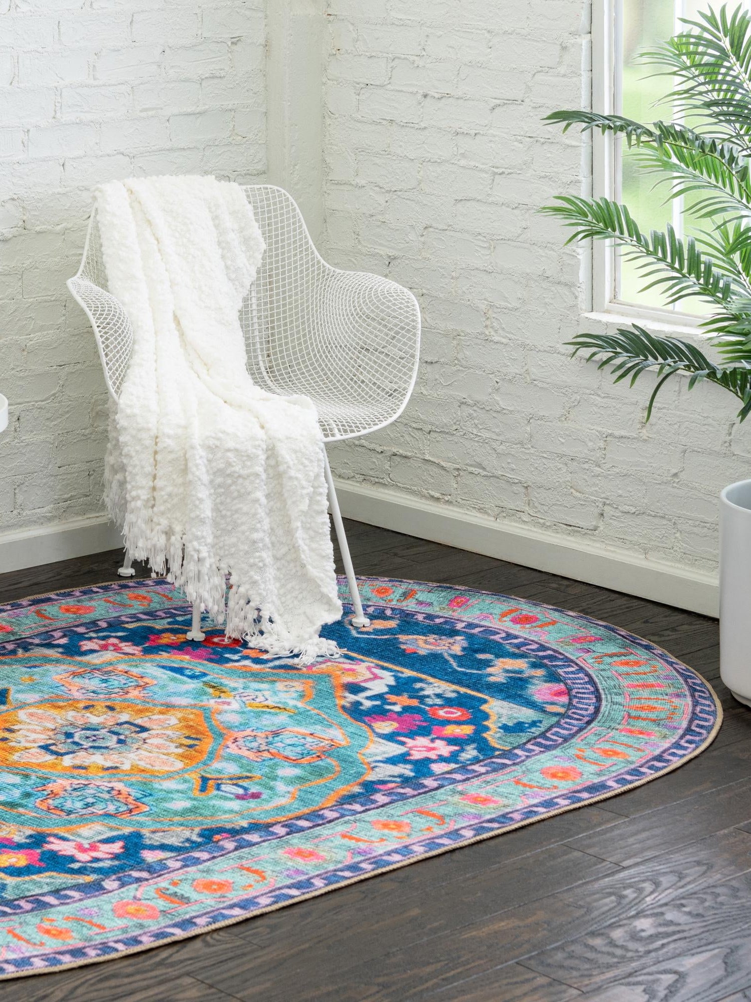 Washable Blue 7' 6 x 10' 6 Timeless Oval Area Rug Easy to Clean Stain Resistant & Durable Traditional Classic Vintage Design Carpet for Sale at Rug Engine