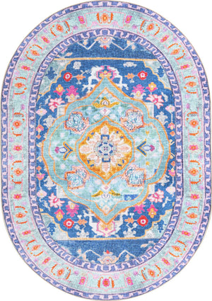 Blue 8' x 10' 6 Timeless Washable Oval Rug