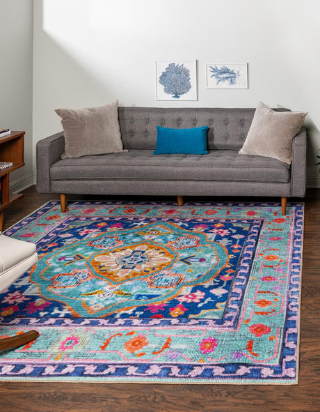 Blue 8' x 8' Timeless Washable Square Rug