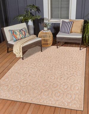 Beige 1' 4 x 1' 4 Outdoor Trellis Textured Sample Area Rug Weather Resistant for Patio, Deck, Terrace, Balcony, Porch Geometric Design Water Safe Outside Carpet for Sale at Rug Engine