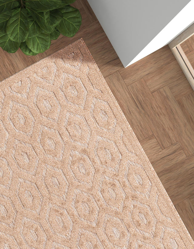 Beige 4' x 6' Outdoor Trellis Textured Rectangle Area Rug Weather Resistant for Patio, Deck, Terrace, Balcony, Porch Geometric Design Water Safe Outside Carpet for Sale at Rug Engine