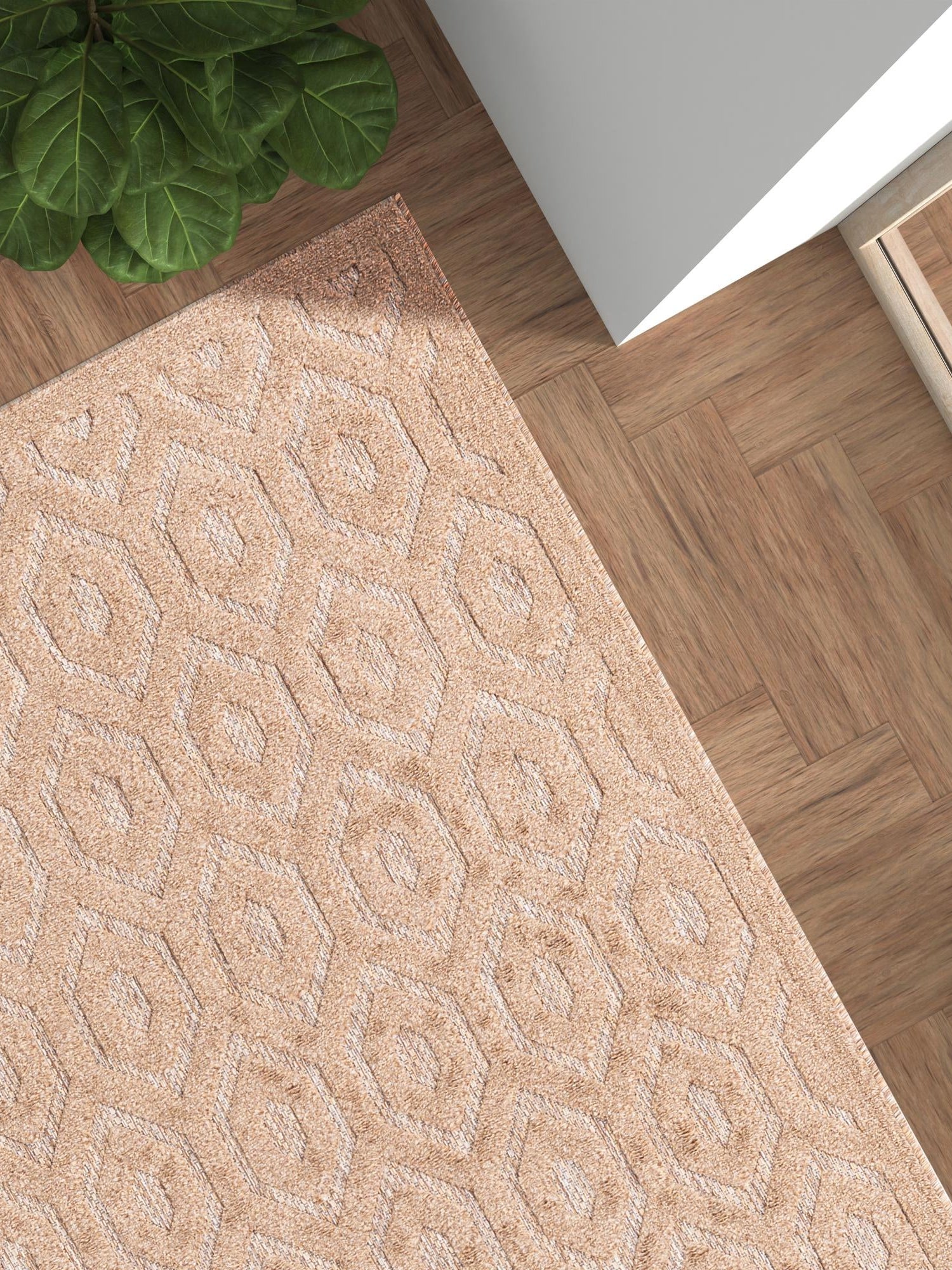 Beige 7' 10 x 10' Outdoor Trellis Textured Rectangle Area Rug Weather Resistant for Patio, Deck, Terrace, Balcony, Porch Geometric Design Water Safe Outside Carpet for Sale at Rug Engine