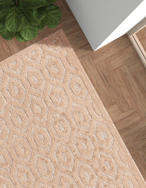 Beige 5' 3 x 8' Outdoor Trellis Textured Rectangle Area Rug Weather Resistant for Patio, Deck, Terrace, Balcony, Porch Geometric Design Water Safe Outside Carpet for Sale at Rug Engine