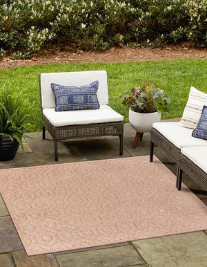 Beige 7' 10 x 7' 10 Outdoor Trellis Textured Square Area Rug Weather Resistant for Patio, Deck, Terrace, Balcony, Porch Geometric Design Water Safe Outside Carpet for Sale at Rug Engine