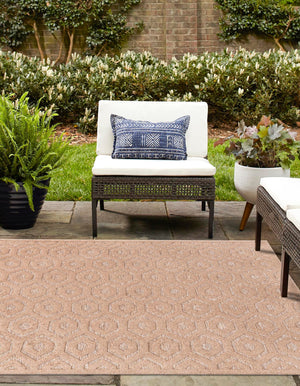 Beige 7' 10 x 7' 10 Outdoor Trellis Textured Square Area Rug Weather Resistant for Patio, Deck, Terrace, Balcony, Porch Geometric Design Water Safe Outside Carpet for Sale at Rug Engine