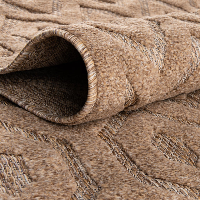 Beige 7' 10 x 7' 10 Outdoor Trellis Textured Square Area Rug Weather Resistant for Patio, Deck, Terrace, Balcony, Porch Geometric Design Water Safe Outside Carpet for Sale at Rug Engine