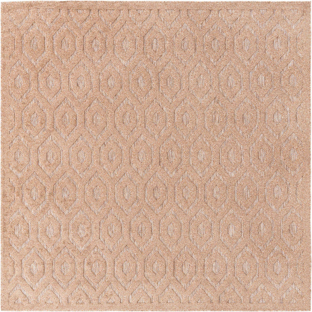 Beige 7' 10 x 7' 10 Outdoor Trellis Textured Square Area Rug Weather Resistant for Patio, Deck, Terrace, Balcony, Porch Geometric Design Water Safe Outside Carpet for Sale at Rug Engine