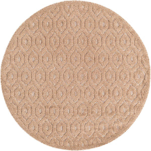 Beige 5' 3 x 5' 3 Outdoor Trellis Textured Round Area Rug Weather Resistant for Patio, Deck, Terrace, Balcony, Porch Geometric Design Water Safe Outside Carpet for Sale at Rug Engine