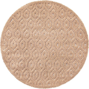 Beige 4' x 4' Outdoor Trellis Textured Round Area Rug Weather Resistant for Patio, Deck, Terrace, Balcony, Porch Geometric Design Water Safe Outside Carpet for Sale at Rug Engine