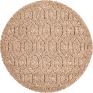 Beige 3' x 3' Outdoor Trellis Textured Round Area Rug Weather Resistant for Patio, Deck, Terrace, Balcony, Porch Geometric Design Water Safe Outside Carpet for Sale at Rug Engine