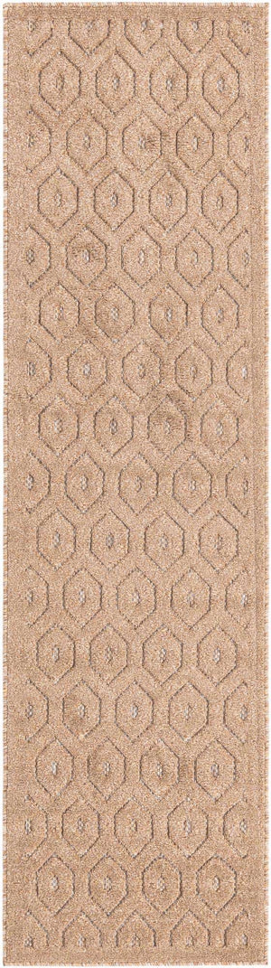 Beige 2' x 8' Outdoor Trellis Textured Runner Area Rug Weather Resistant for Patio, Deck, Terrace, Balcony, Porch Geometric Design Water Safe Outside Carpet for Sale at Rug Engine