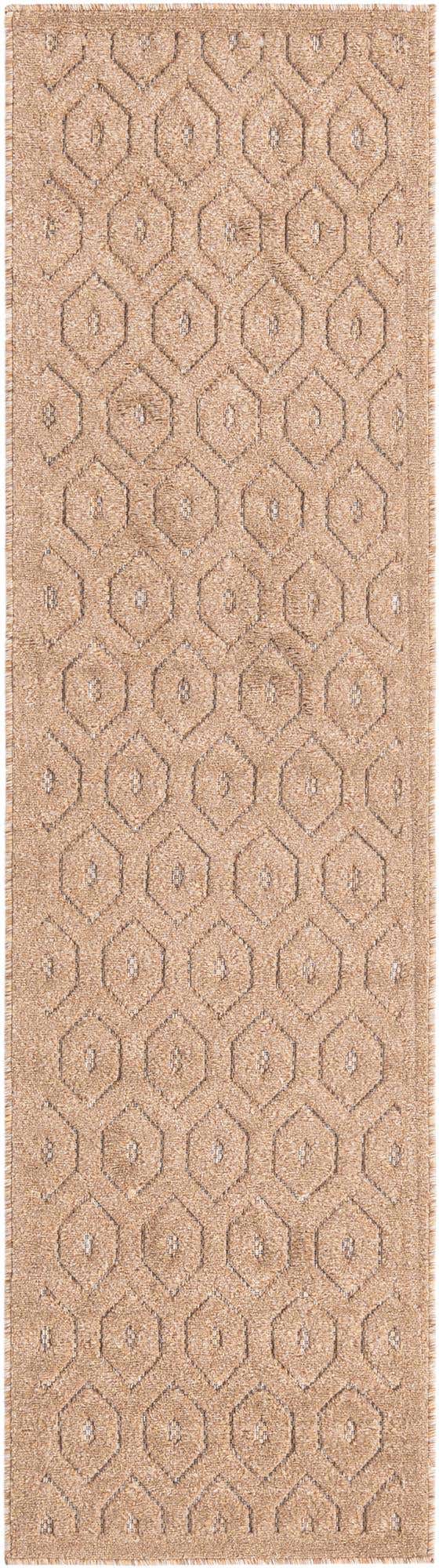 Beige 2' x 8' Outdoor Trellis Textured Runner Area Rug Weather Resistant for Patio, Deck, Terrace, Balcony, Porch Geometric Design Water Safe Outside Carpet for Sale at Rug Engine