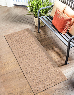 Beige 2' x 8' Outdoor Trellis Textured Runner Area Rug Weather Resistant for Patio, Deck, Terrace, Balcony, Porch Geometric Design Water Safe Outside Carpet for Sale at Rug Engine
