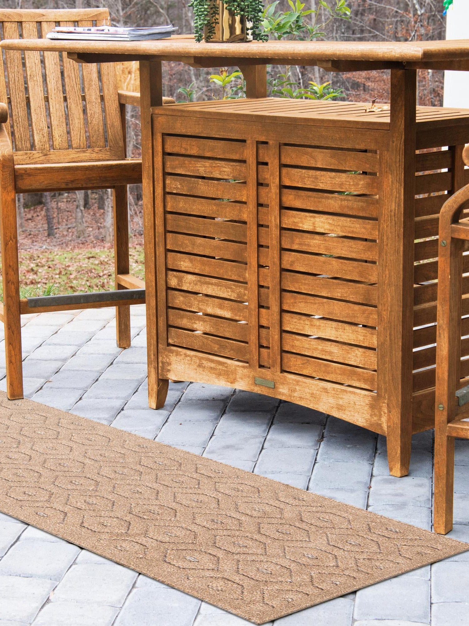 Beige 2' x 8' Outdoor Trellis Textured Runner Area Rug Weather Resistant for Patio, Deck, Terrace, Balcony, Porch Geometric Design Water Safe Outside Carpet for Sale at Rug Engine