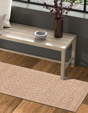 Beige 2' x 8' Outdoor Trellis Textured Runner Area Rug Weather Resistant for Patio, Deck, Terrace, Balcony, Porch Geometric Design Water Safe Outside Carpet for Sale at Rug Engine