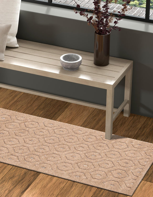 Beige 2' x 8' Outdoor Trellis Textured Runner Area Rug Weather Resistant for Patio, Deck, Terrace, Balcony, Porch Geometric Design Water Safe Outside Carpet for Sale at Rug Engine