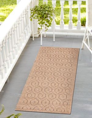 Beige 2' x 8' Outdoor Trellis Textured Runner Area Rug Weather Resistant for Patio, Deck, Terrace, Balcony, Porch Geometric Design Water Safe Outside Carpet for Sale at Rug Engine