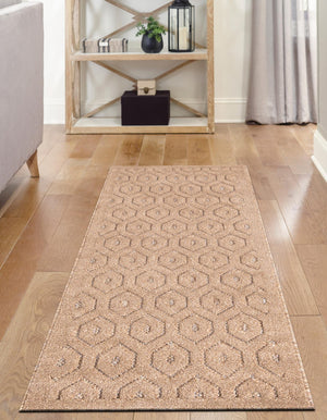 Beige 2' x 8' Outdoor Trellis Textured Runner Area Rug Weather Resistant for Patio, Deck, Terrace, Balcony, Porch Geometric Design Water Safe Outside Carpet for Sale at Rug Engine