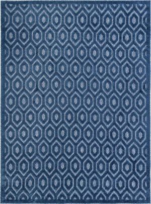 Navy Blue 9' x 12' Outdoor Trellis Textured Rectangle Area Rug Weather Resistant for Patio, Deck, Terrace, Balcony, Porch Geometric Design Water Safe Outside Carpet for Sale at Rug Engine