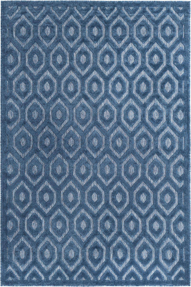 Navy Blue 6' x 9' Outdoor Trellis Textured Rectangle Area Rug Weather Resistant for Patio, Deck, Terrace, Balcony, Porch Geometric Design Water Safe Outside Carpet for Sale at Rug Engine