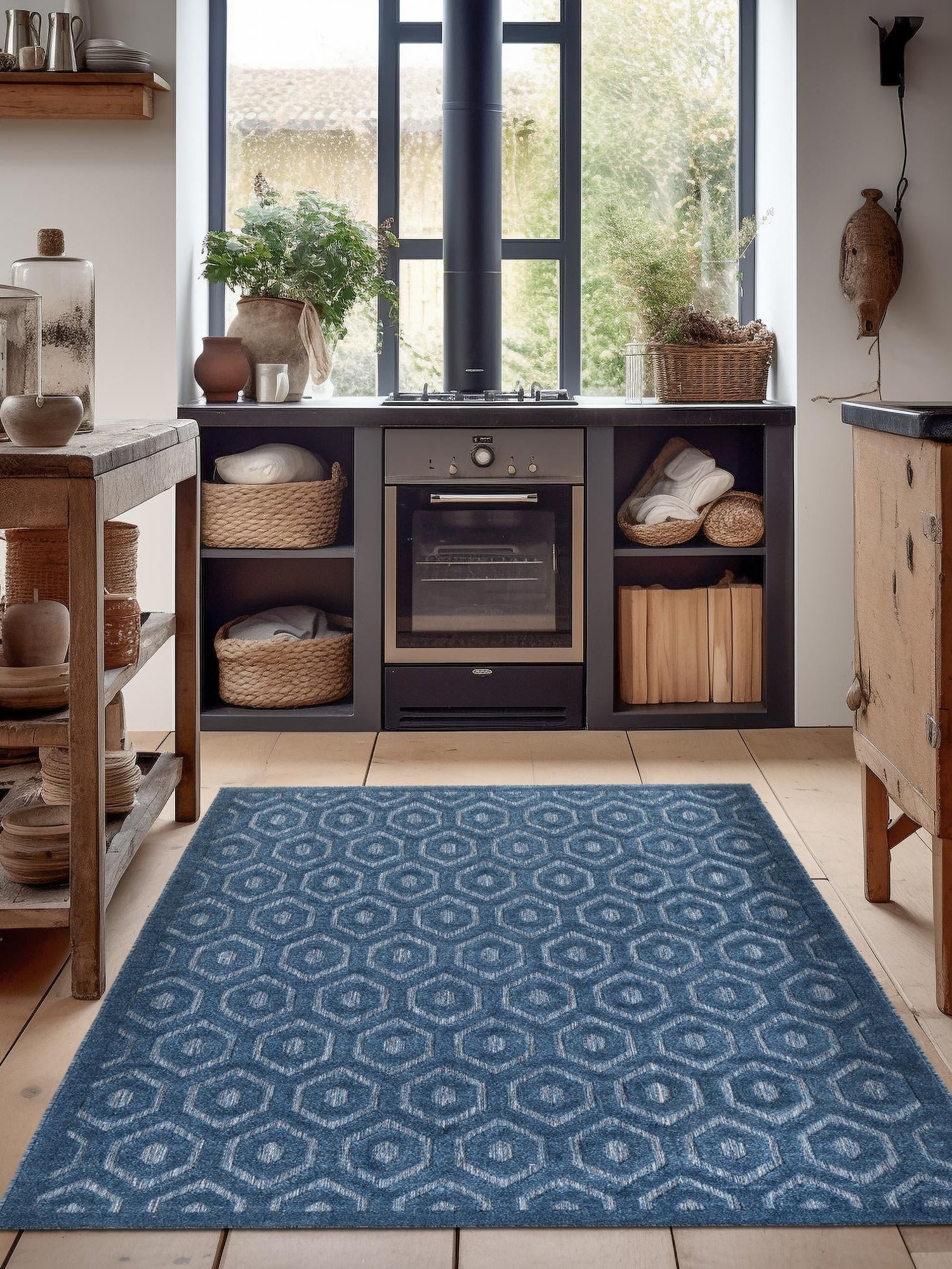 Navy Blue 7' 10 x 10' Outdoor Trellis Textured Rectangle Area Rug Weather Resistant for Patio, Deck, Terrace, Balcony, Porch Geometric Design Water Safe Outside Carpet for Sale at Rug Engine