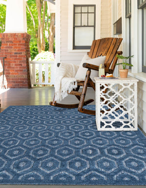 Navy Blue 2' x 3' Outdoor Trellis Textured Rectangle Area Rug Weather Resistant for Patio, Deck, Terrace, Balcony, Porch Geometric Design Water Safe Outside Carpet for Sale at Rug Engine